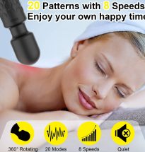 Personal Massager, Wand Massager Powerful with 20 Vibrating Patterns 8 Speeds Body Massager Cordless USB Rechargeable for Back Neck Shoulder Sports Recovery, Black
