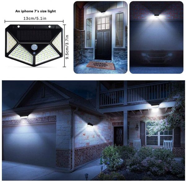 Solar Lights Outdoor, New Upgraded 100 LED Motion Sensor Security Wall Night Light, 270° Wide Angle, IP65 Waterproof, 3 Optional Mode