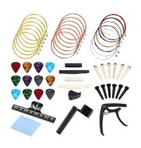 51 PCS Acoustic Guitar Strings Kit Include Guitar Strings, Guitar Capo, Music Book Clip, Guitar Picks, String Winder, Bridge Pins, Cleaning Cloth
