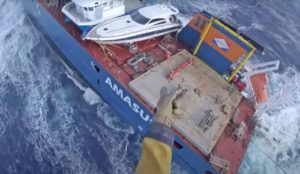 Rescue operation - The crew of a Dutch cargo ship was evacuated in stormy weather